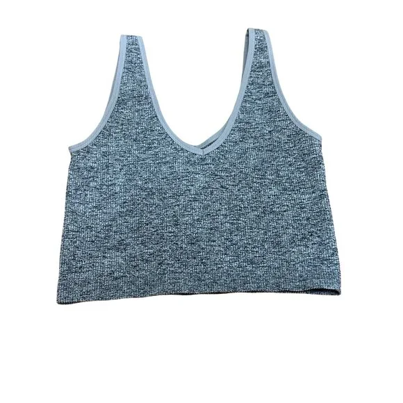 Colsie Gray Ribbed Knit Deep V Neck Cropped Tank Lounge Stretchy Soft Top XL - Picture 8 of 8